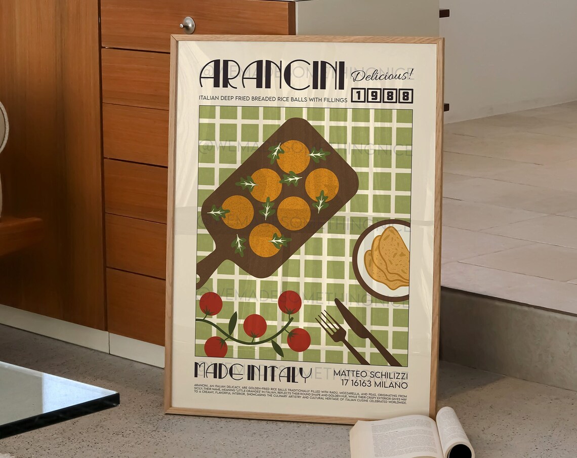 Arancini Retro Food Poster, Mid-Century Kitchen Decor - Image 2
