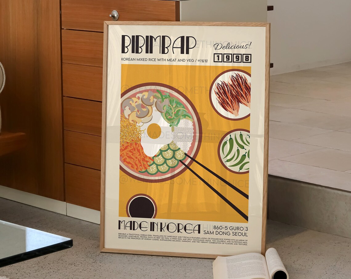 Bibimbap Kitchen Art Print, Modern Retro Decor - Image 2