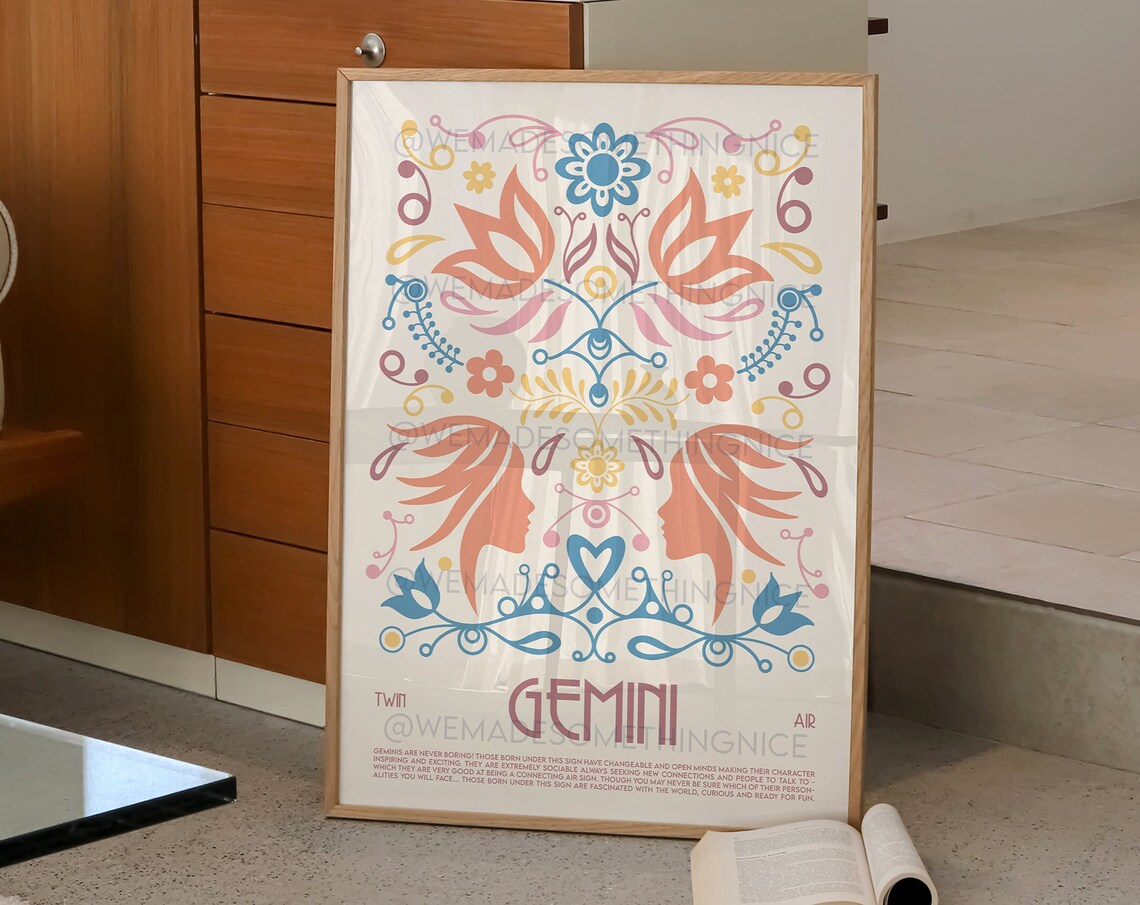 Gemini Horoscope Poster Print, Boho Zodiac Art - Image 2