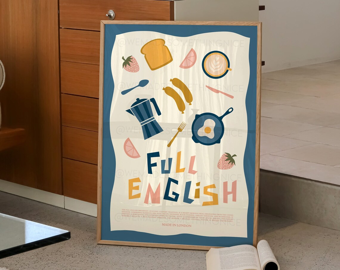 Full English Breakfast Food Icons Made In London Kitchen Poster - Image 2
