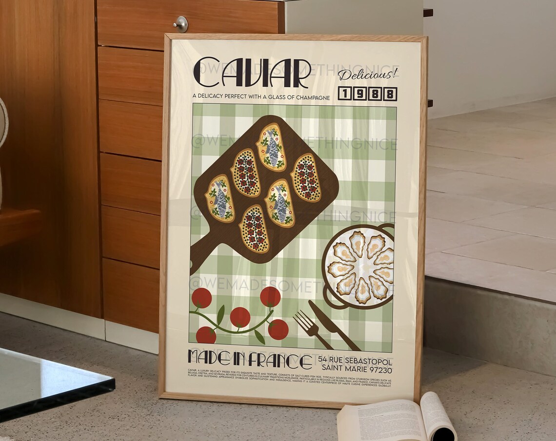 Caviar Delicious Made In France Retro Gingham Vintage Food Poster - Image 2