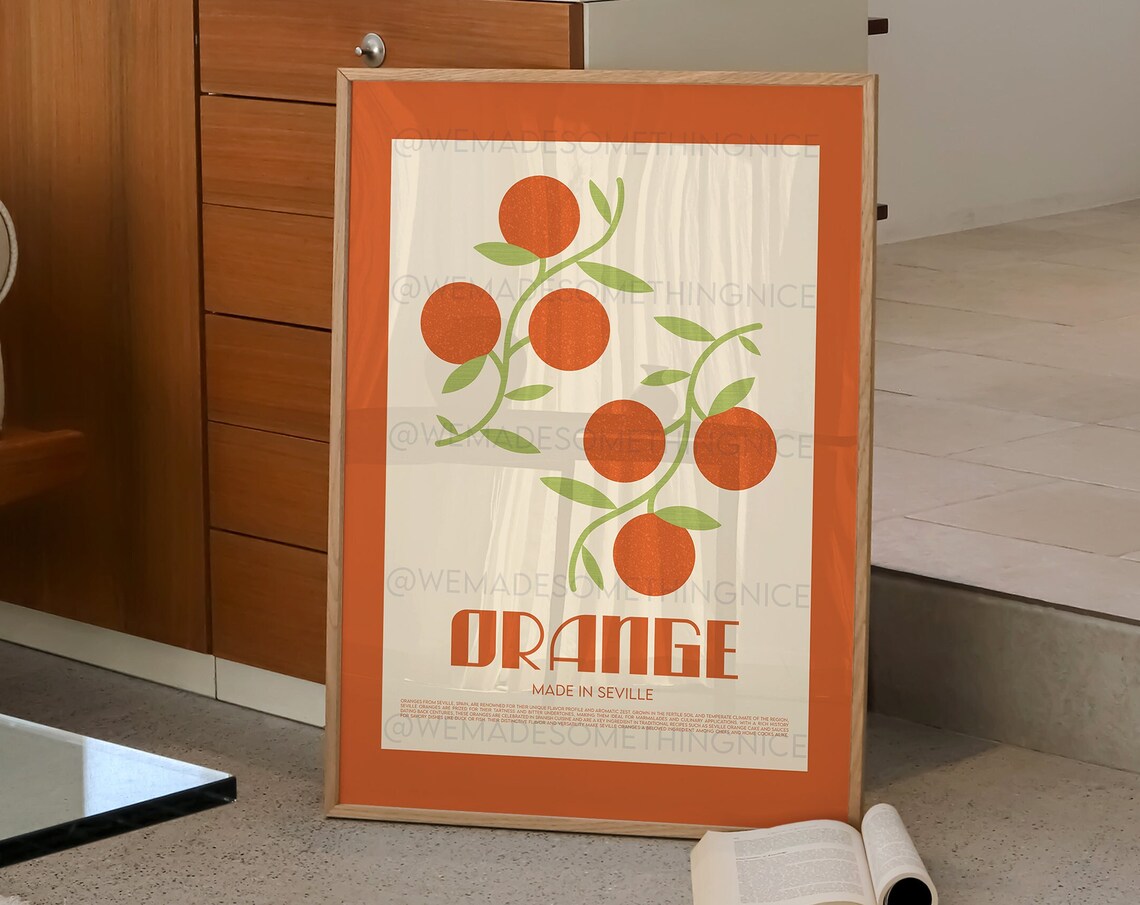 Orange Made In Seville Sunny Citrus Branch Minimalist Style Poster - Image 2