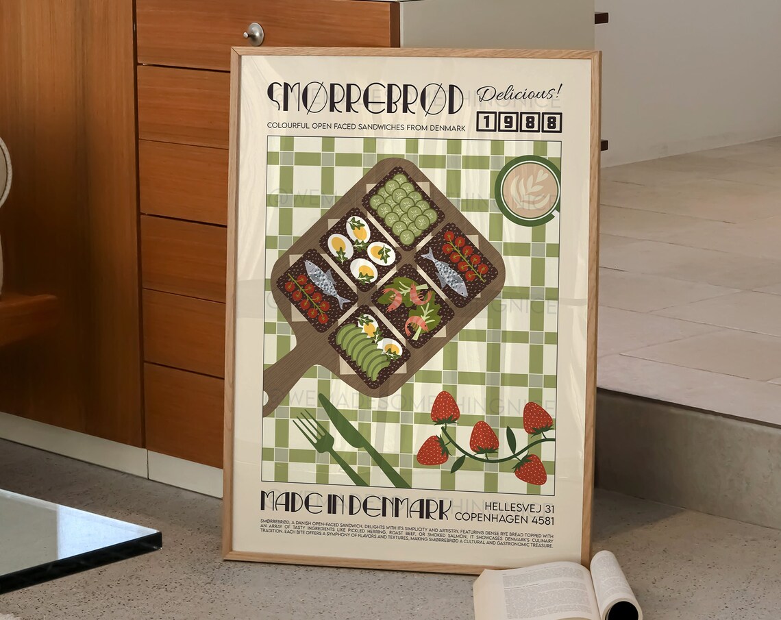 Smorrebrod Retro Food Illustration Poster Print - Image 2