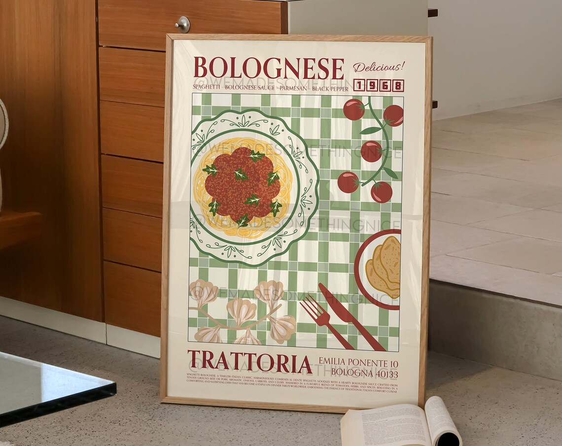 Bolognese Poster, Retro Pasta Kitchen Art Print - Image 2