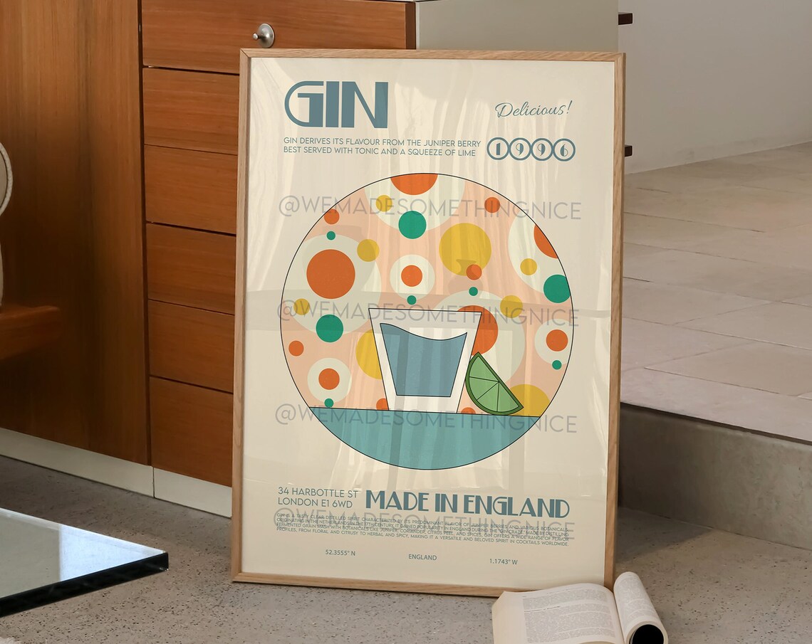 Gin Print Retro Cocktail Poster, Kitchen Decor - Image 2