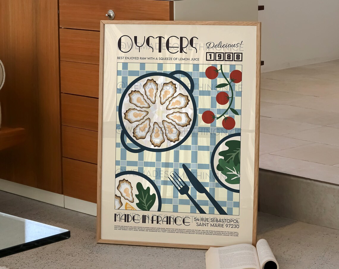 Oysters Poster, Retro Pop Art Kitchen Print - Image 2