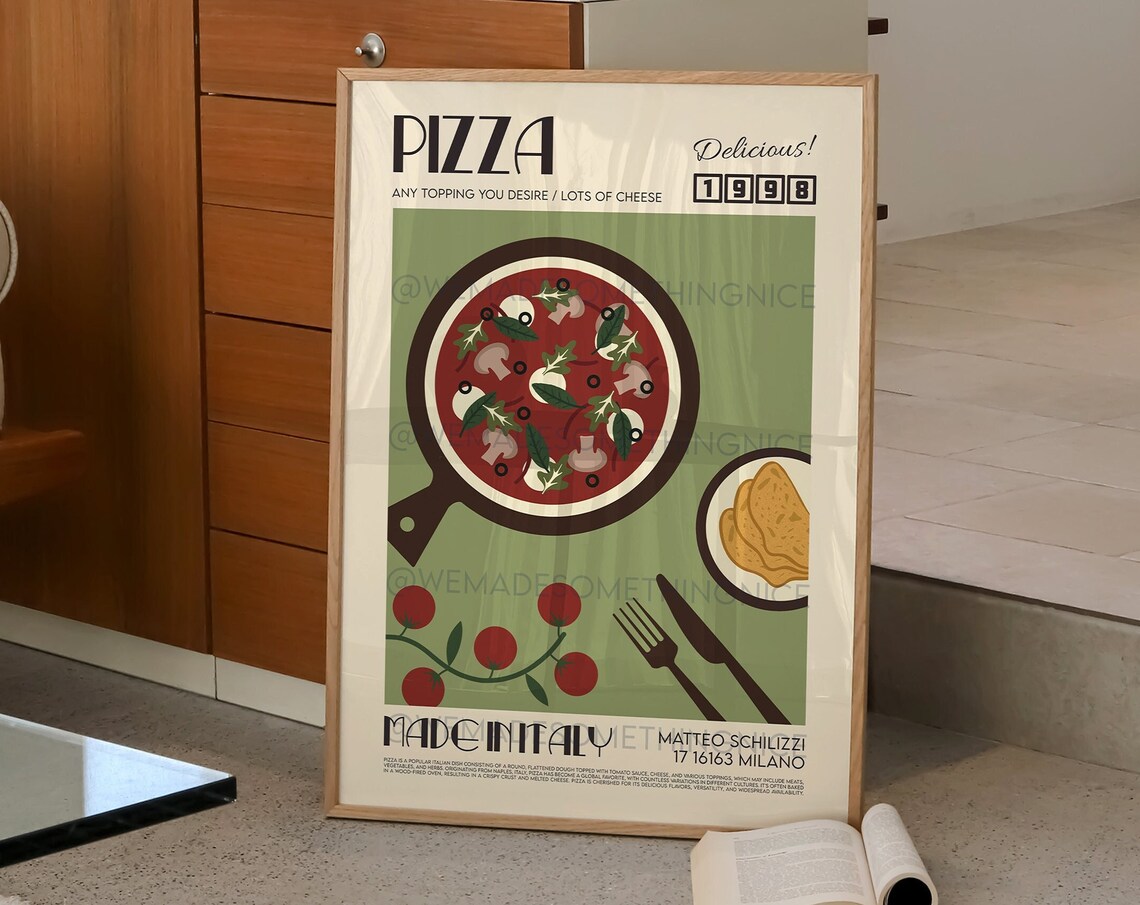 Pizza Print, Mid-Century Kitchen Poster - Image 2