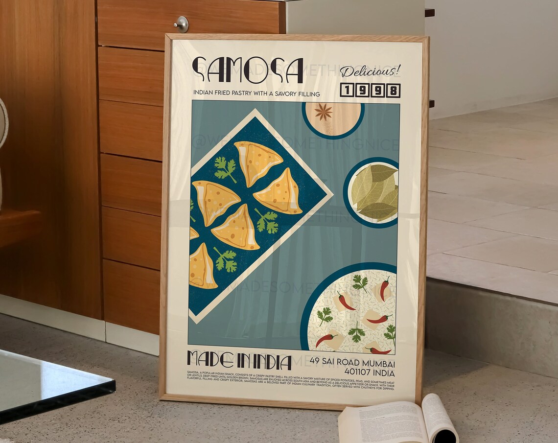 Samosa Retro Kitchen Food Illustration Travel Poster - Image 2