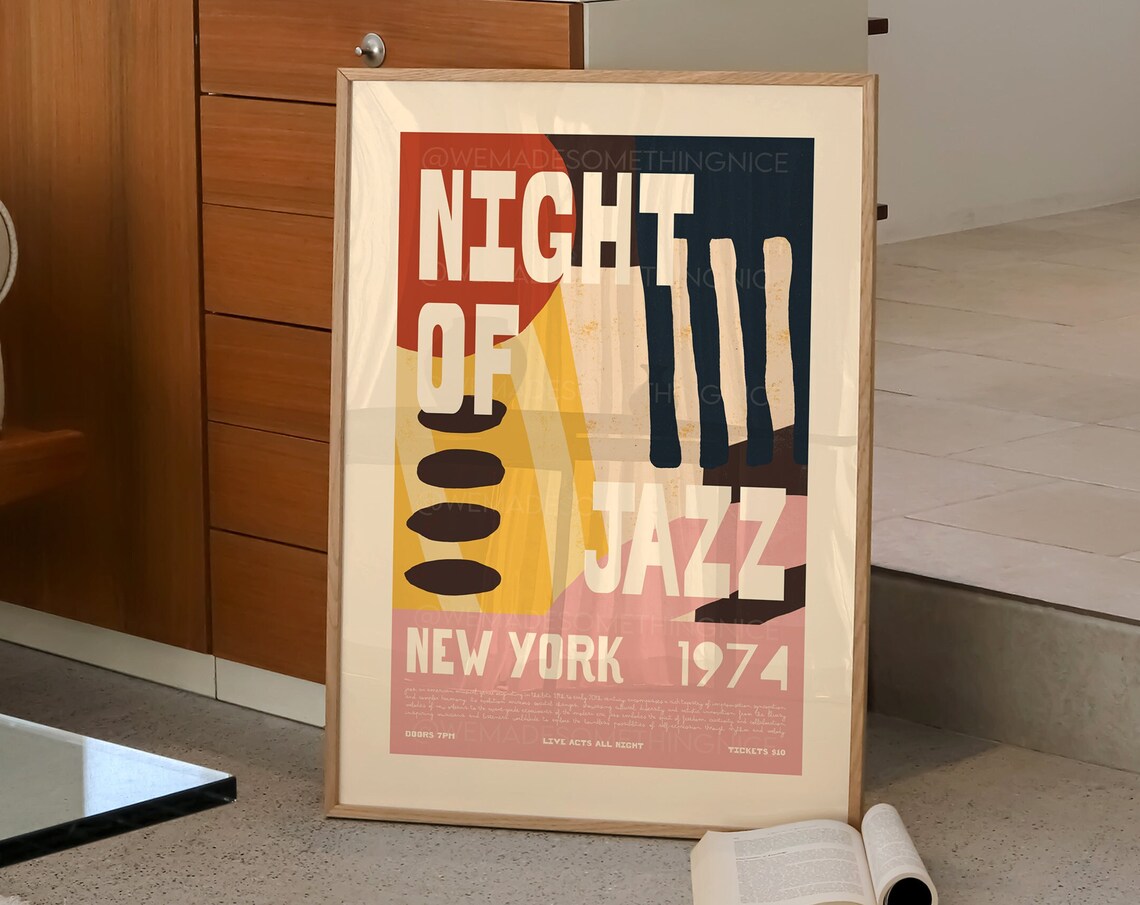 Night Of Jazz New York 1974 Retro Abstract Modernist Event Poster - Image 3