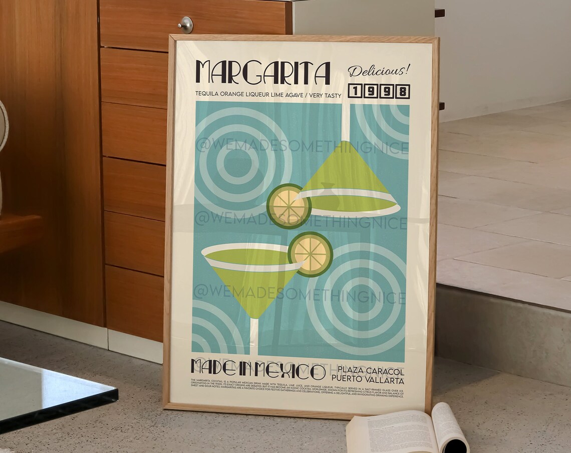 Margarita Cocktail Poster, Retro Kitchen Bar Art - Image 2
