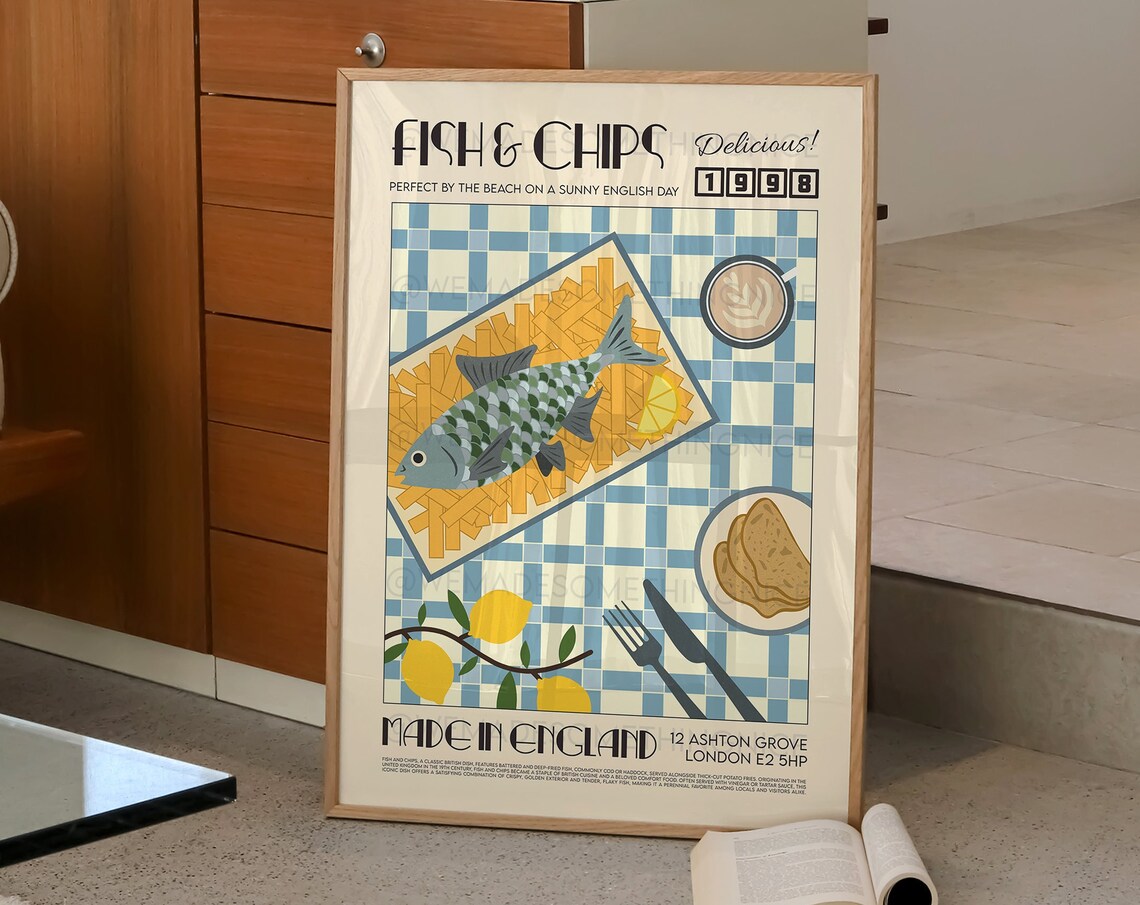 Fish And Chips Poster, Retro Kitchen Art Print - Image 2