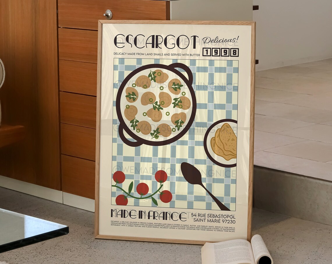 Escargot Delicious Made In France Retro Vintage Bistro Food Poster - Image 2