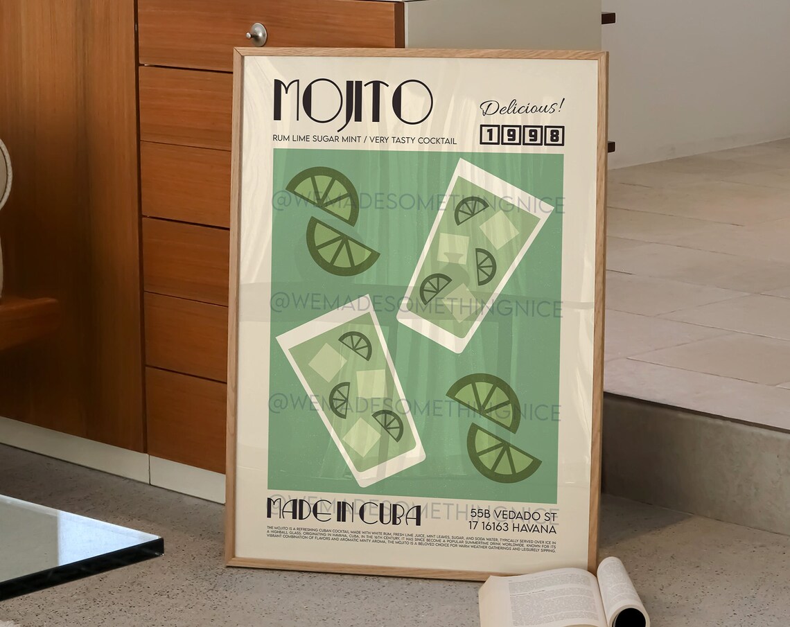 Mojito Poster, Modern Kitchen Cocktail Art Print - Image 2