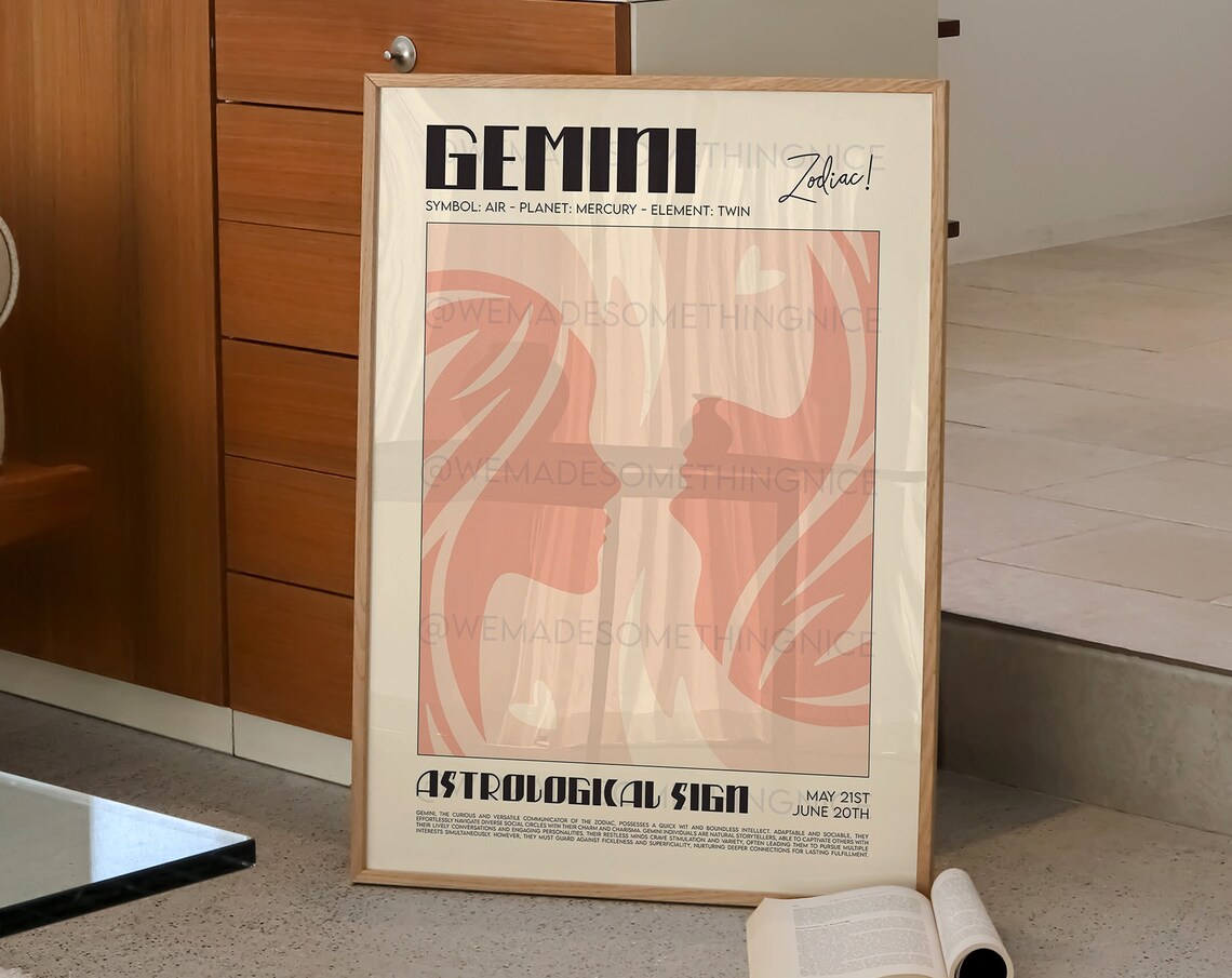 Gemini Horoscope Art Print, Astrological Poster - Image 2
