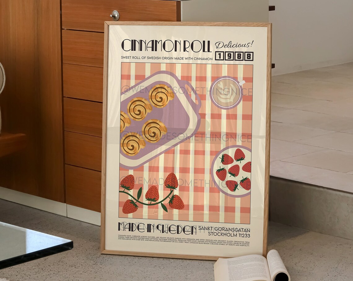 Cinnamon Roll Kitchen Art Print, Retro Poster - Image 2