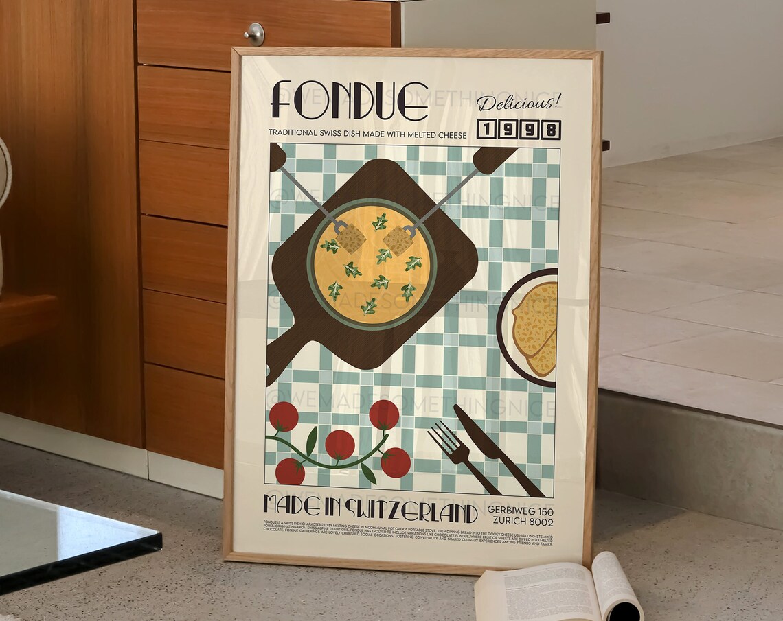 Swiss Fondue Retro Pop Art Kitchen Poster Print - Image 2