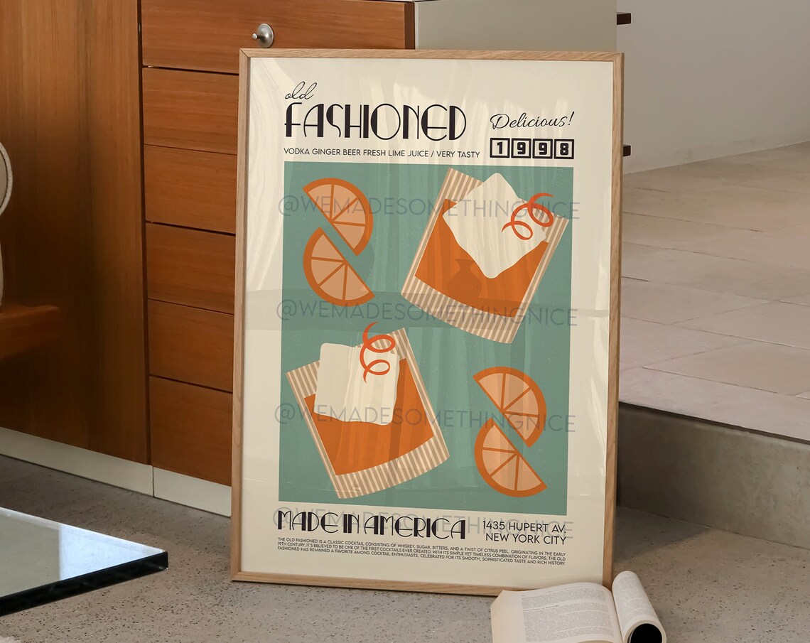 Old Fashioned Cocktail Poster, French Retro Kitchen Decor - Image 2