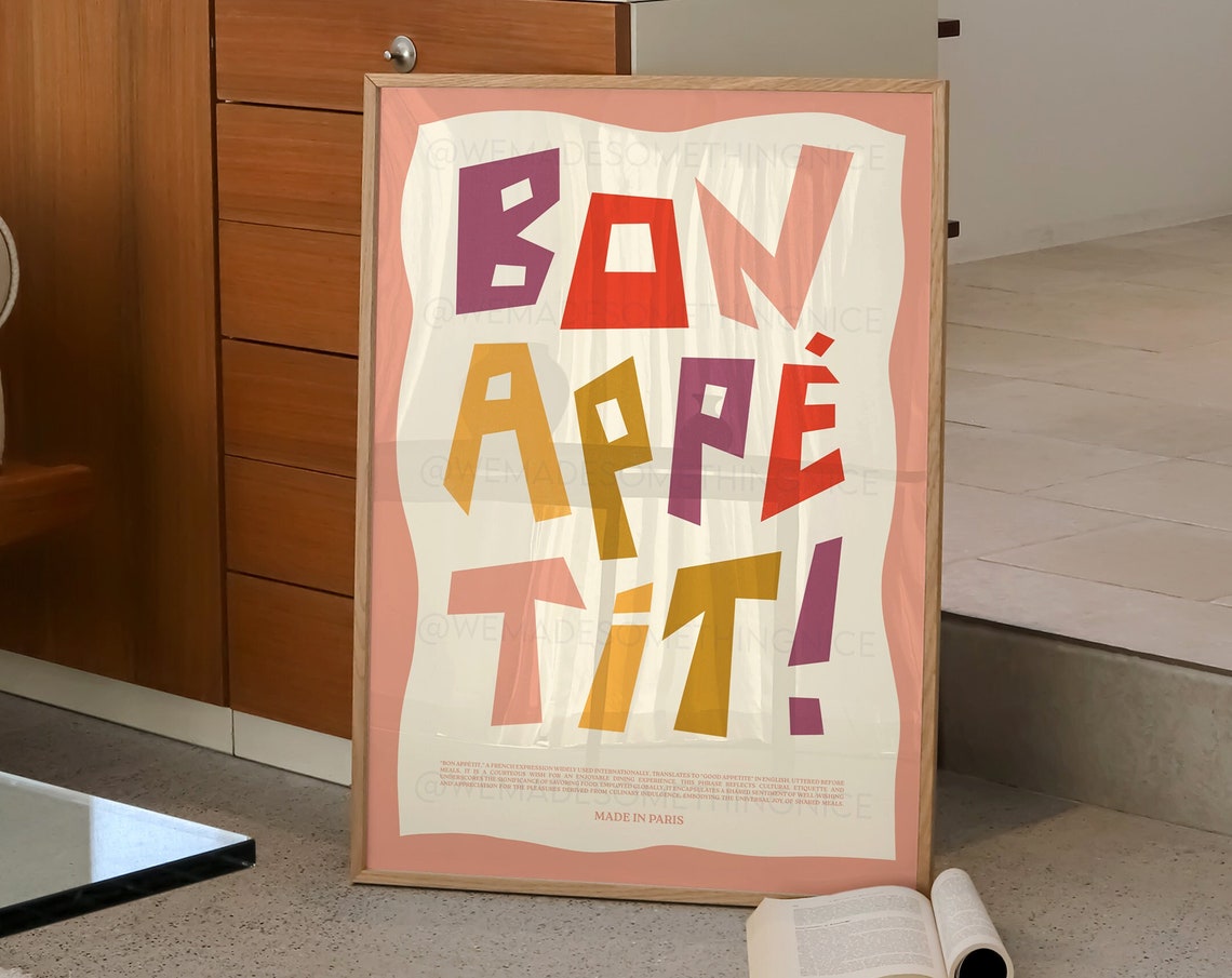 Bon Appetit Made In Paris Colorful Typography Kitchen Poster - Image 2