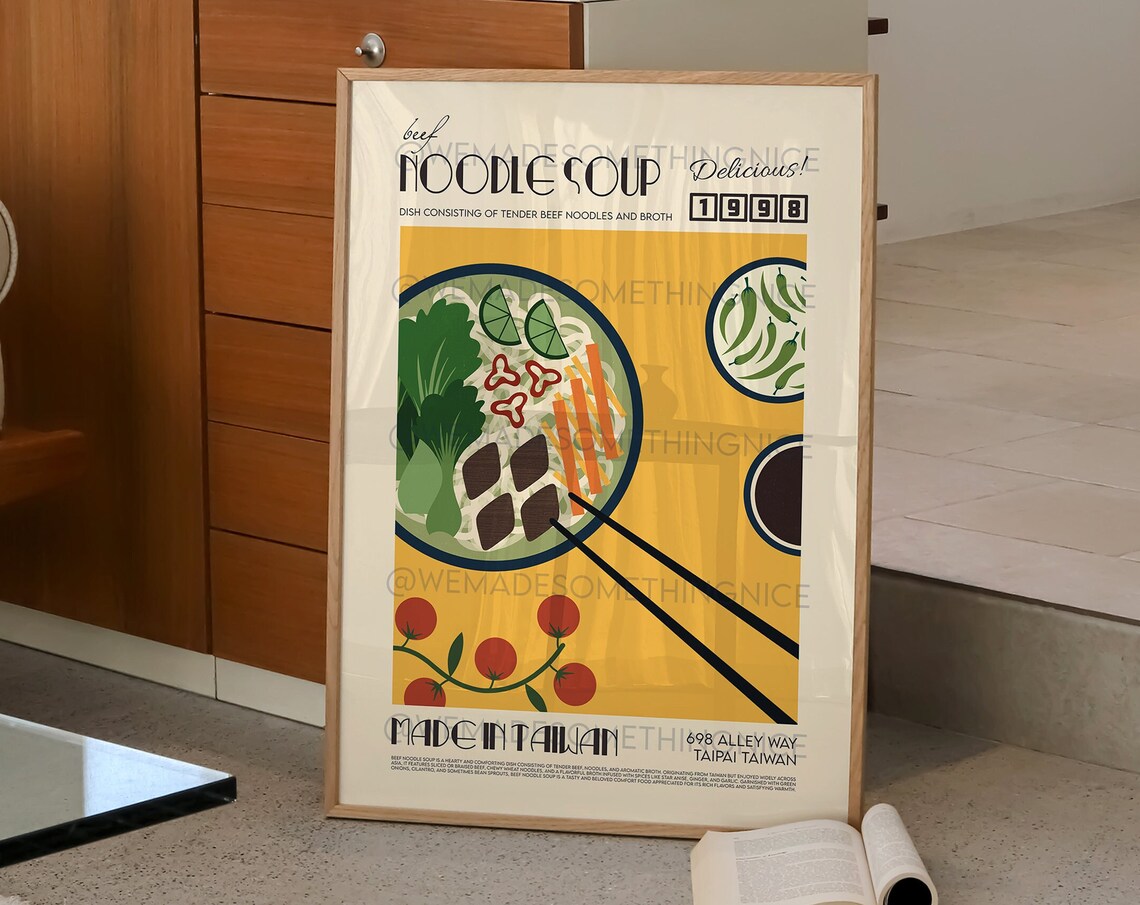 Beef Noodle Soup Retro Kitchen Art Print - Image 2