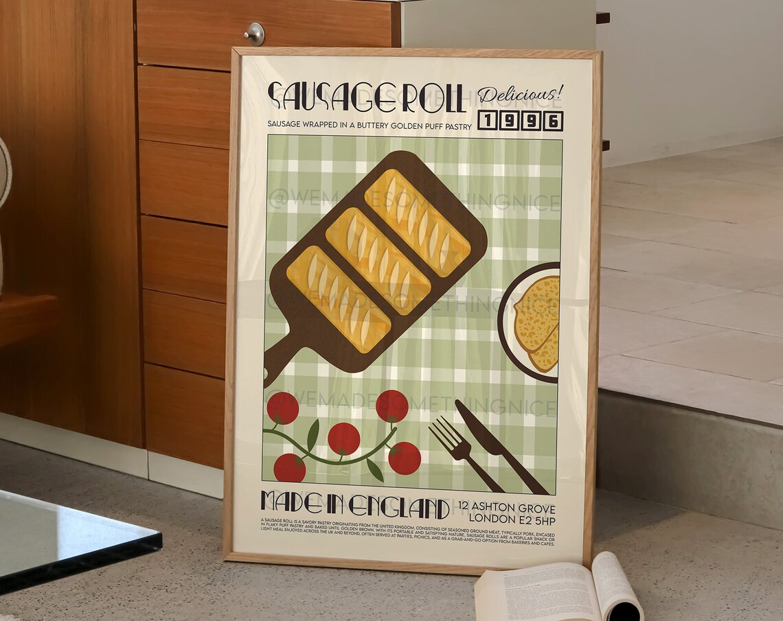 Sausage Roll Retro Kitchen Art Print - Image 2