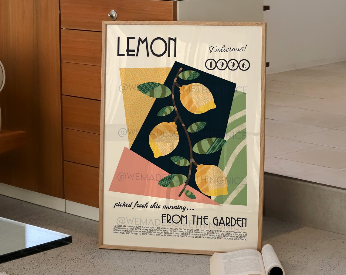 Lemon Delicious Picked From The Garden Art Deco Citrus Fruit Poster - Image 2