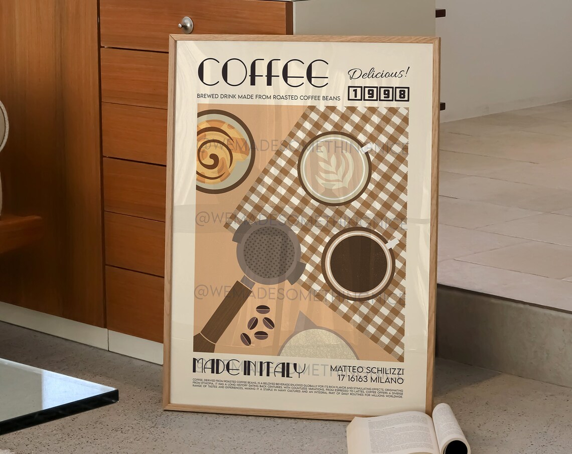 Coffee Print Kitchen Poster, Modern Retro Decor - Image 2