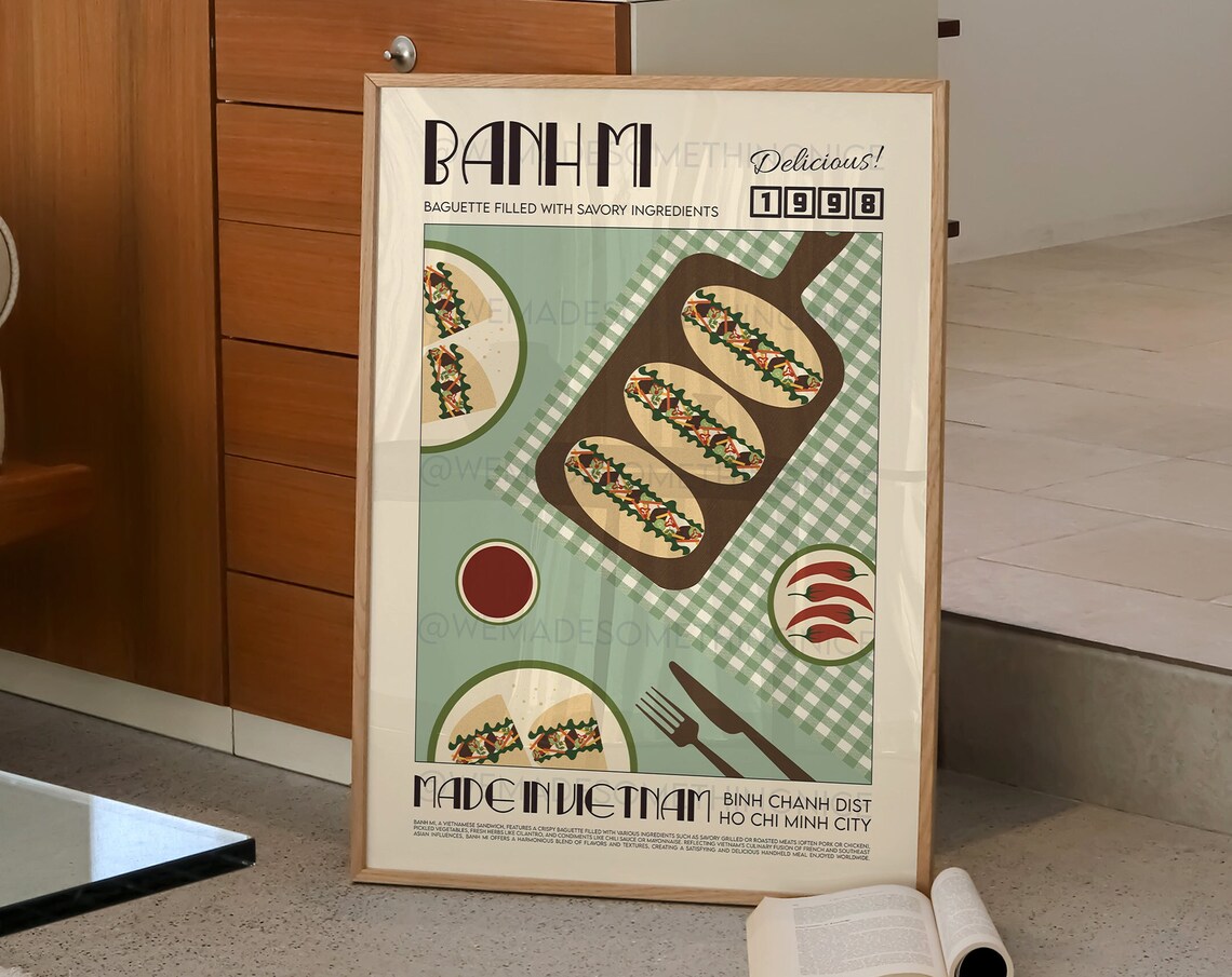 Banh Mi Retro Food Print, Vietnam Kitchen Decor - Image 2