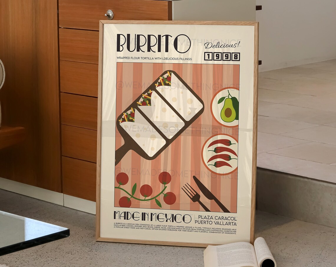 Burrito Poster, Retro Kitchen Wall Art - Image 2