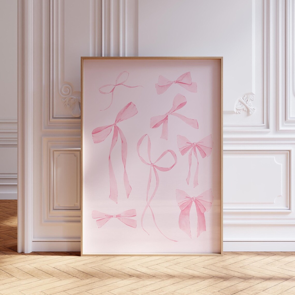 Eight Pink Watercolor Ribbon Bows Dreamy Coquette Collage Poster