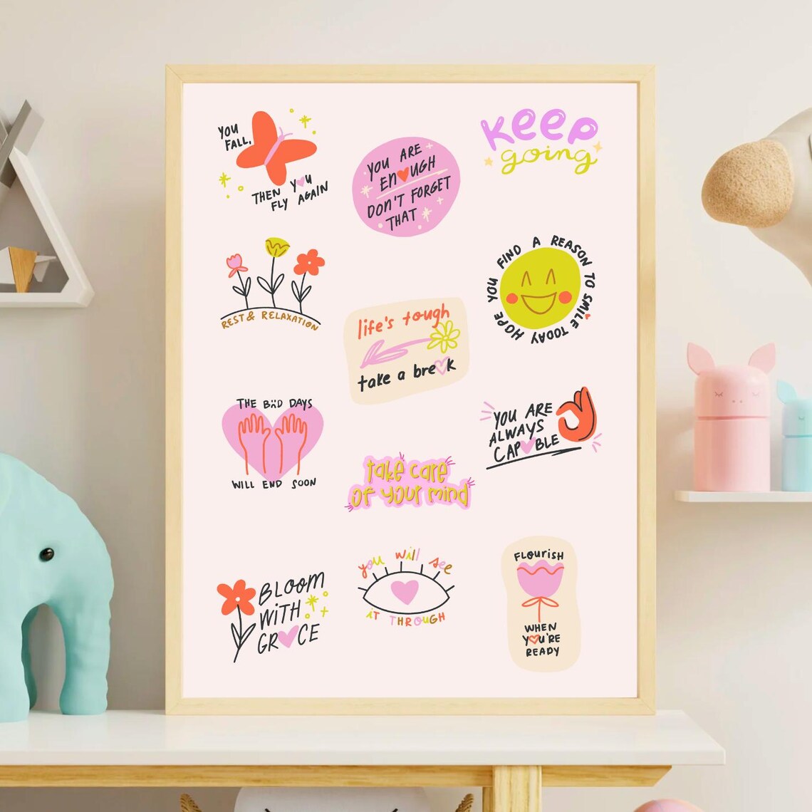 Colorful Positive Affirmation Sticker Collage Kids Mental Health Poster