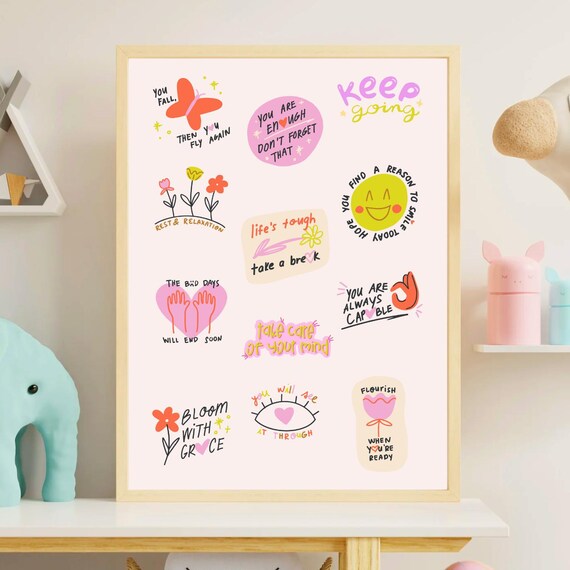 Colorful Positive Affirmation Sticker Collage Kids Mental Health Poster