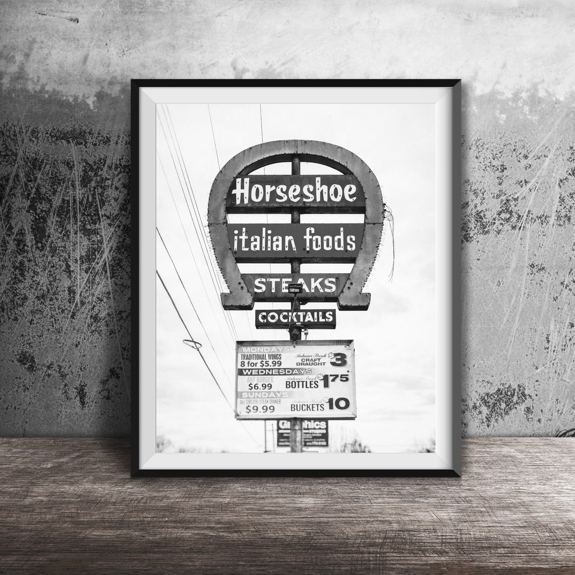 Horseshoe Italian Foods Collinsville Illinois Unframed Photography Print Italian Restaurant Bar Sign Art Steaks Cocktails - Image 2