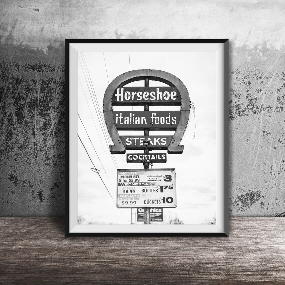 Horseshoe Italian Foods Steaks Cocktails Neon Roadside Sign Poster - Image 2