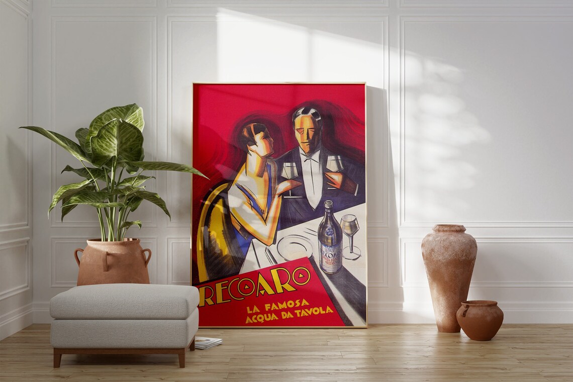 Couple At Restaurant Vintage Art Deco Poster Print