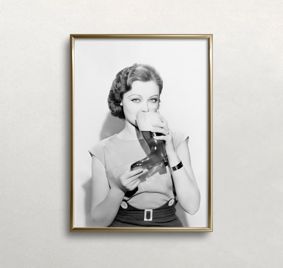 Woman Drinking Beer Black And White Art Vintage Wall Art Beer Lover Print Bar Wall Decor Beer Art Wall Art