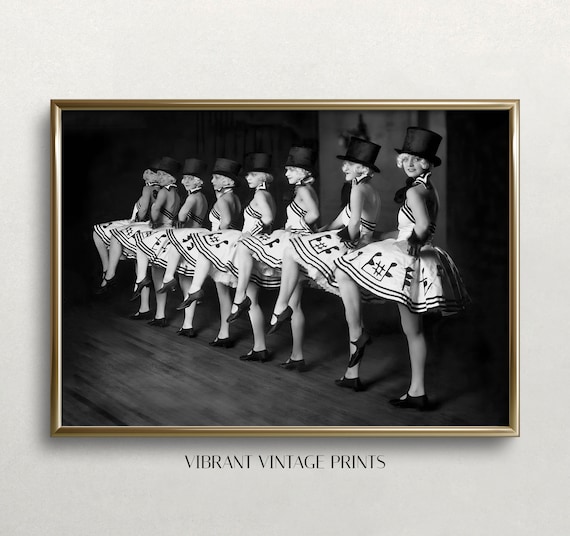 Cabaret Dancers High Kick Line Top Hats Black and White Vintage Photo Print