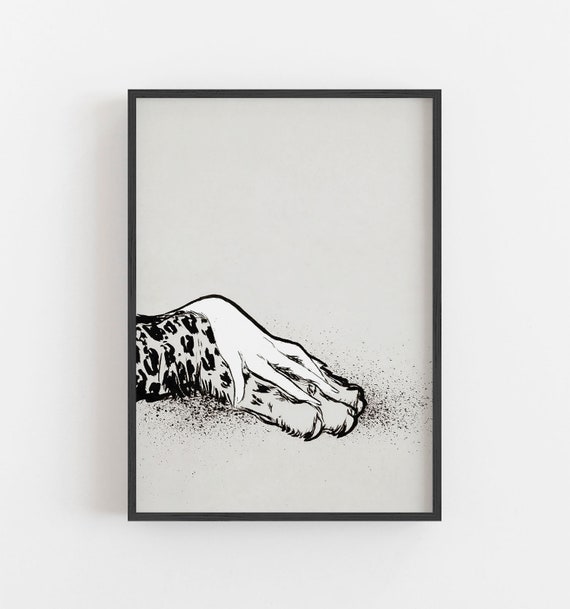 Vintage Leopard Paw Art, Black and White Print