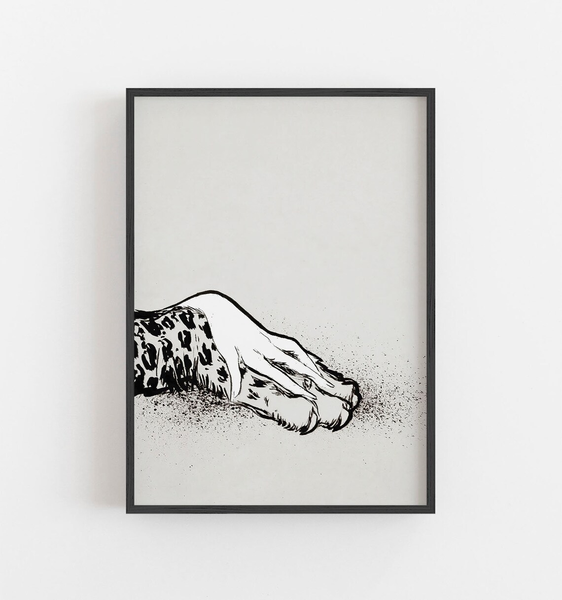 Vintage Leopard Paw Art, Black and White Print