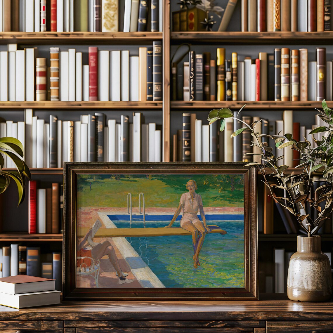 Palm Springs Woman on Diving Board, Vintage Art Print - Image 3