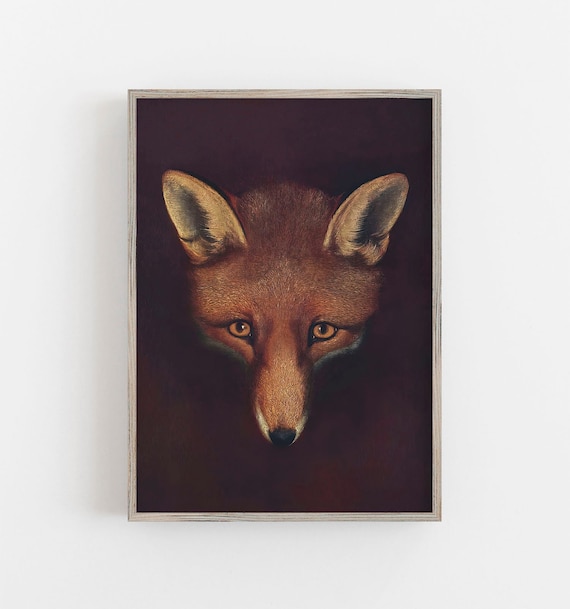 Vintage Fox Art Print, Muted Neutral Farmhouse Decor