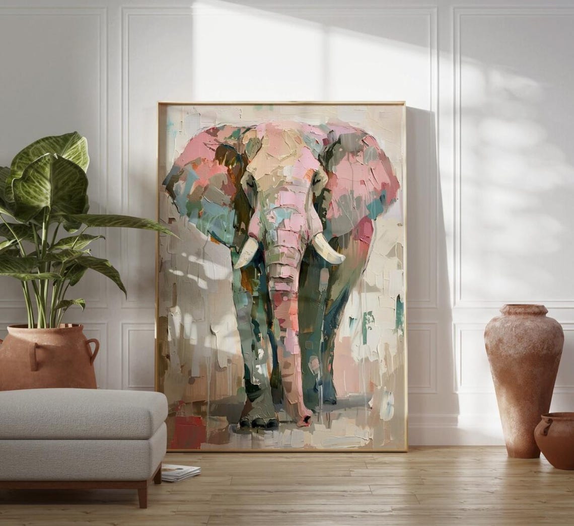 Elephant Wall Art Soft Pastel Colors Pink Wall Decor Elephant Print Safari Animal Art Preppy Wall Art - Image 3