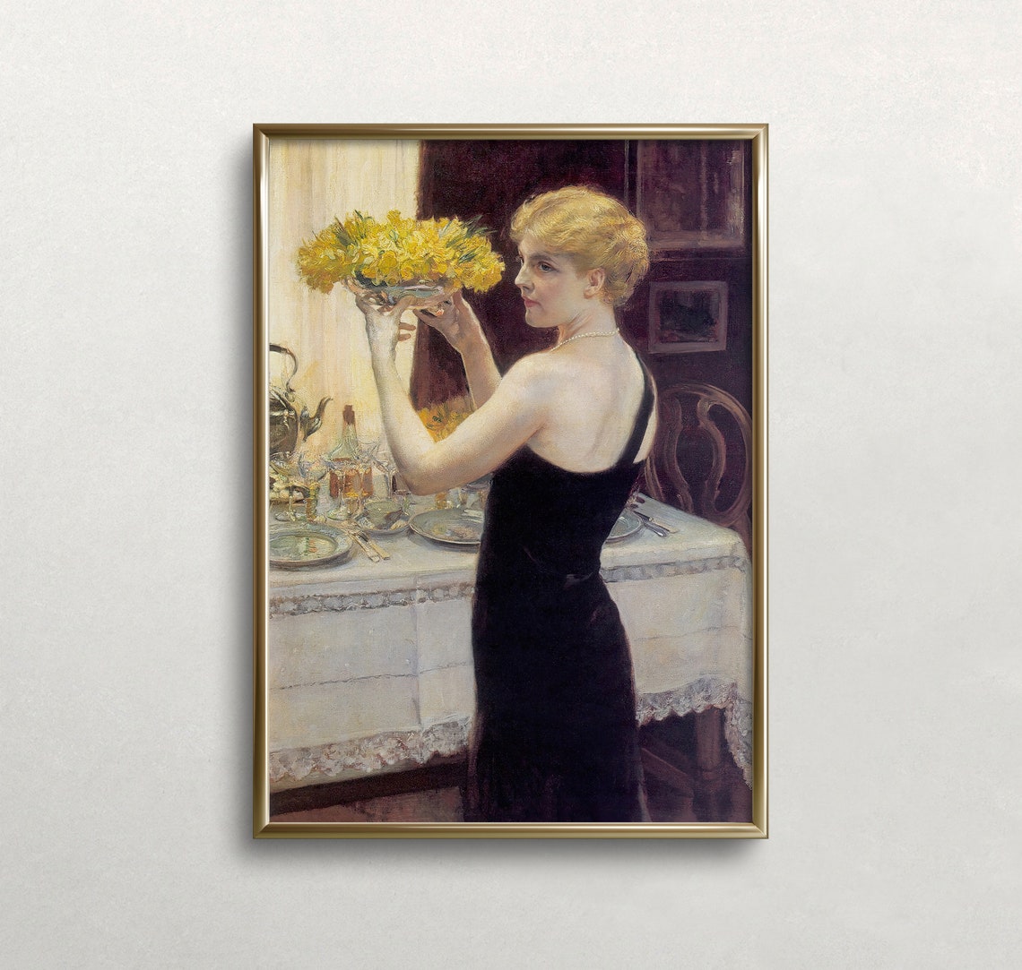 Woman Portrait Vintage Wall Art Yellow Flowers Art Antique Wall Decor Vintage Woman Art Wall Art 527