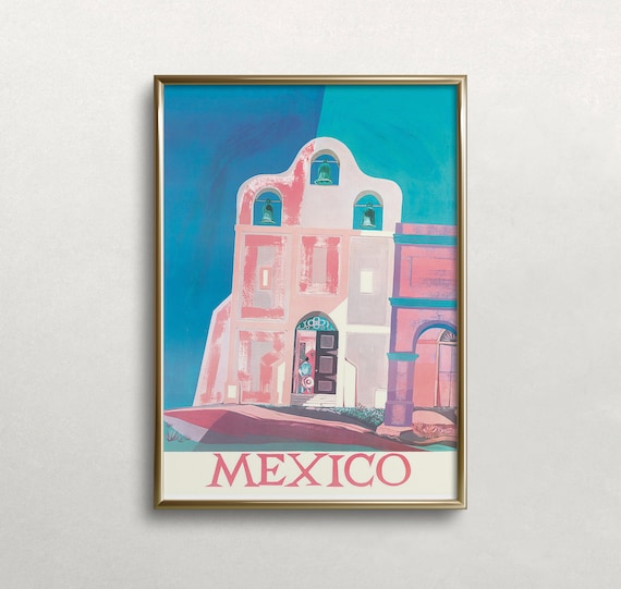 Mexico Mission Church Bell Towers Vintage Retro Travel Tourism Art Poster
