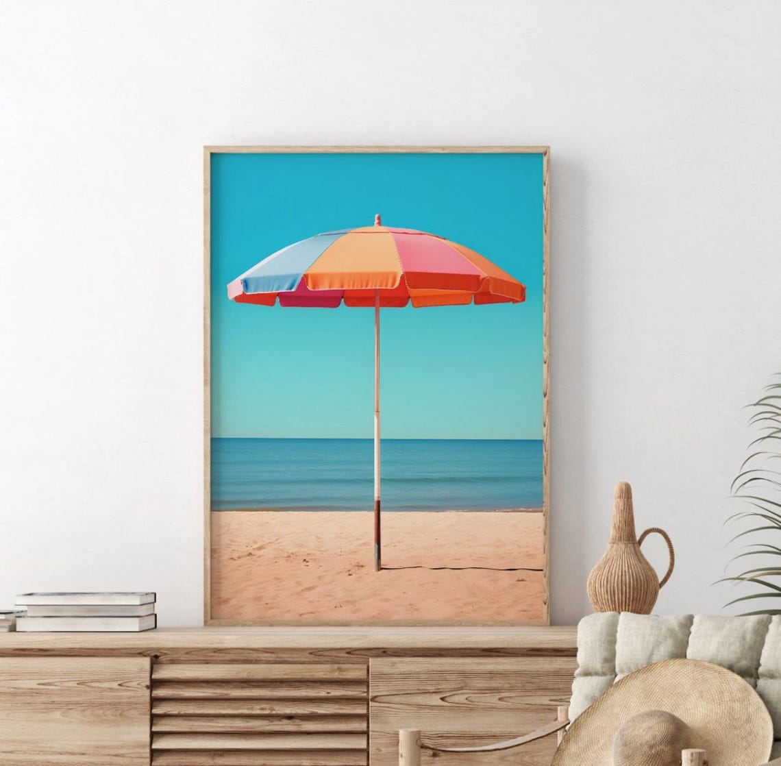 Minimalist Rainbow Beach Umbrella Ocean Sand Summer Decor Poster - Image 2