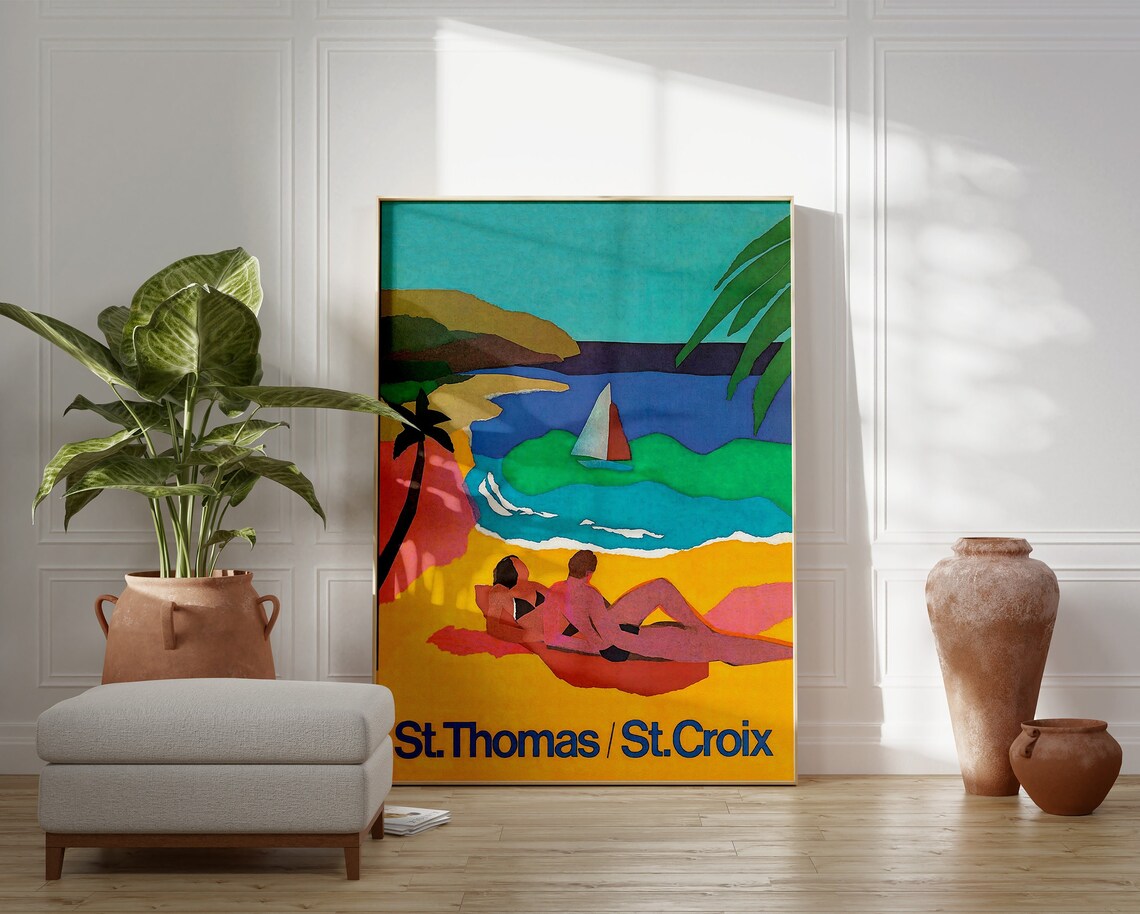 Caribbean Vintage Travel Poster, St Thomas and St Croix
