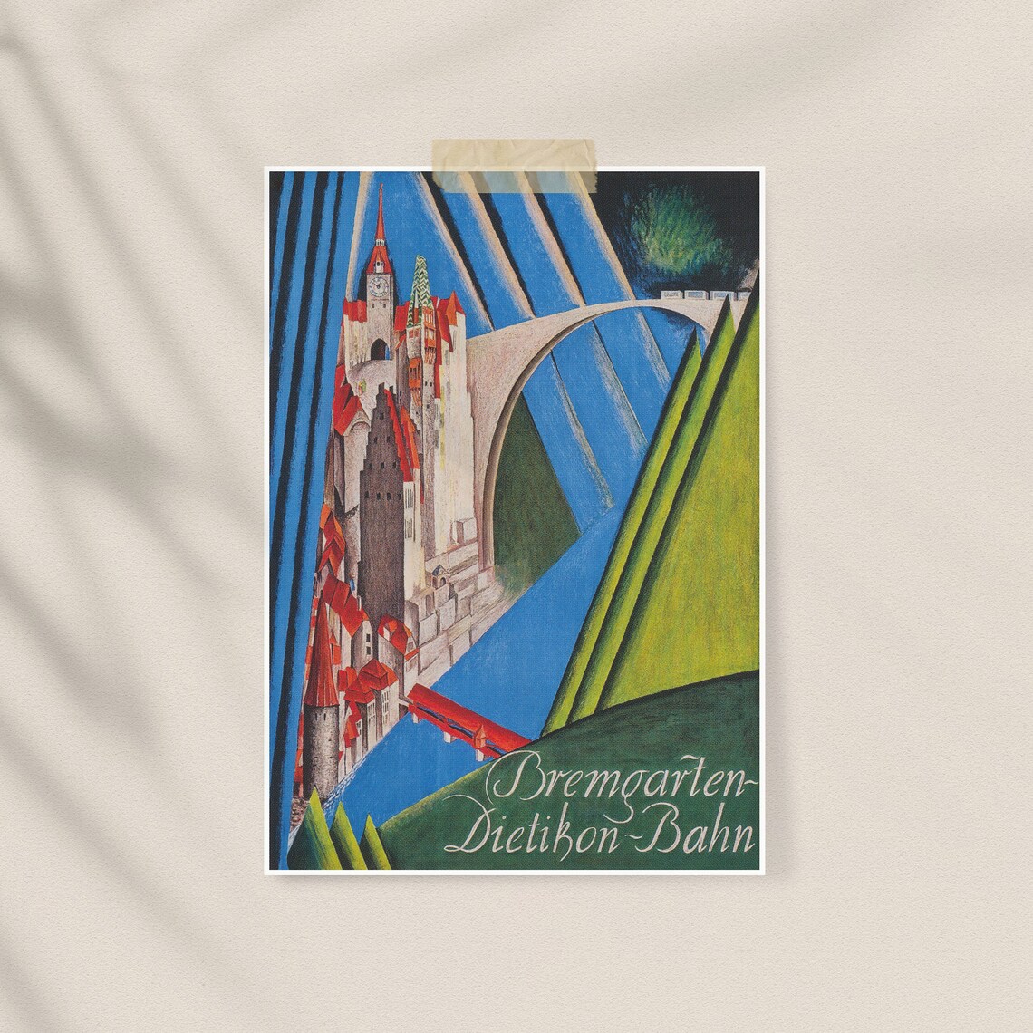 Bremgarten Dietikon Bahn Vintage Swiss Travel Castle Bridge Art Poster - Image 2