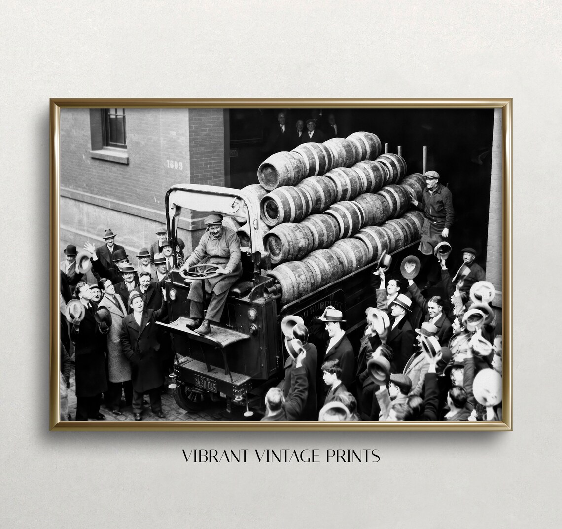 Prohibition Beer Keg Truck Black And White Vintage Art Print