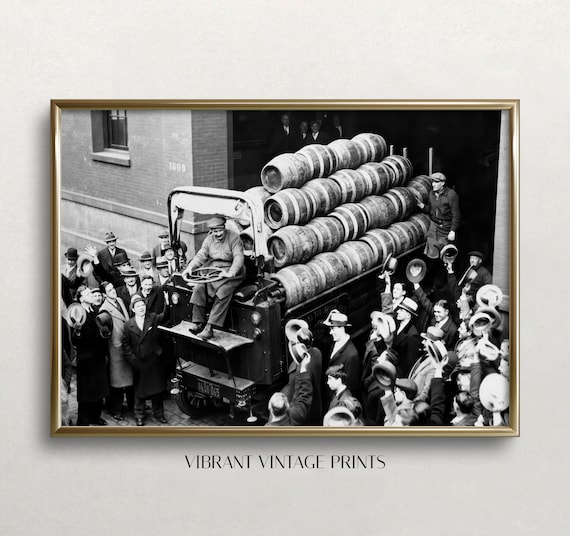 Prohibition Beer Keg Truck Black And White Vintage Art Print