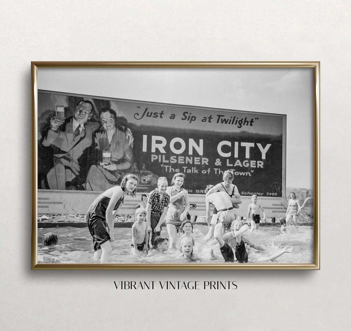 Vintage Beach Beer Ad Art Print, Black and White