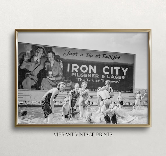 Vintage Beach Beer Ad Art Print, Black and White